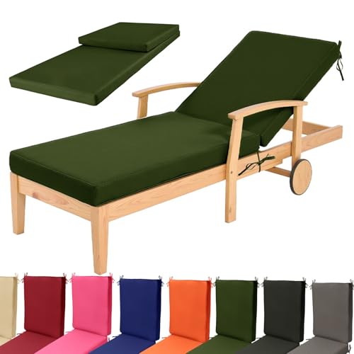 Aocase Generico CojÕn Acolchado para Tumbona Colchoneta Plegable para Tumbona de Exterior con 6 Correas Cojín Impermeable Resistente para Uso en Jardín, Playa y Piscina,Army Green,203x66x8cm