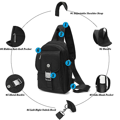 NICGID Sling Bags, Chest Shoulder Backpack Crossbody Bag One Strap Daypacks Outdoor Travel for Men Women (Black-016)3