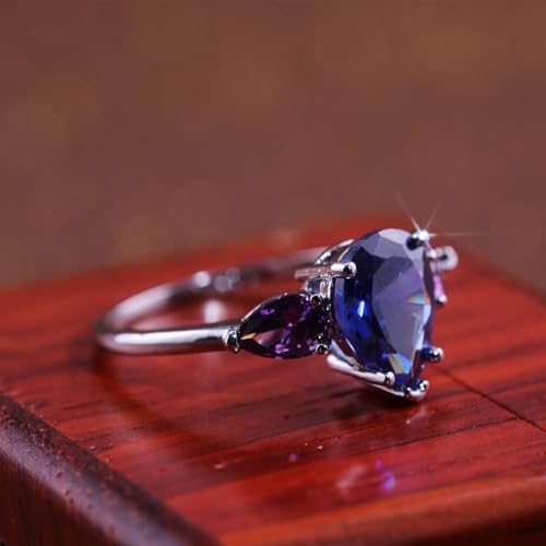 White Gold Plated Blue Water Drop Cubic Zirconia Engagement Rings Wedding Bridal Band Promise Rings Evening Parties Anniversary Valentine's Day Gifts Eternity Bands for Women4