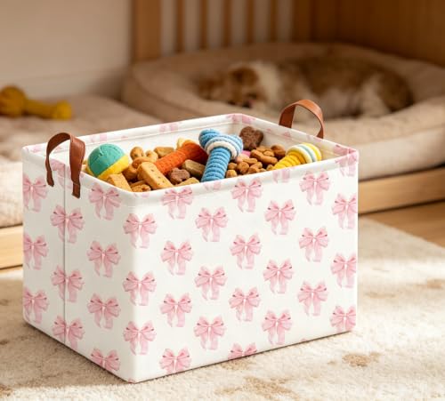 Image of Rectangle Storage Basket with Handles,Collapsible Storage Bin,Books Box,Gift Basket(Shimmer Bowknot)