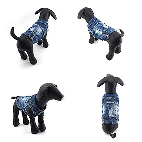 Brocarp Dog Jean Jacket, Blue Denim Lapel Vest Coat T-Shirt Costume Cute Girl Boy Dog Puppy Clothes, Comfort and Cool Apparel, for Small Medium Dogs Cats, Machine Washable Dog Outfits (Medium, Blue) - Thumbnail 6