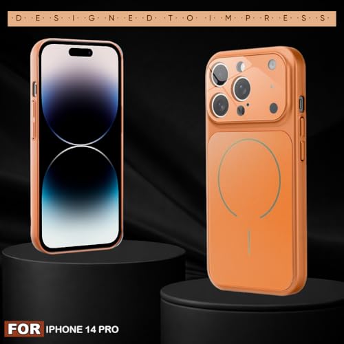 Image of SHINESTAR Premium Luxury Case Compatible with iPhone 14 Pro | Protective Back Cover with Camera Lens Safety | Wireless Charging Support | Slim Fit Durable Design | Enhanced Grip Protection Orange