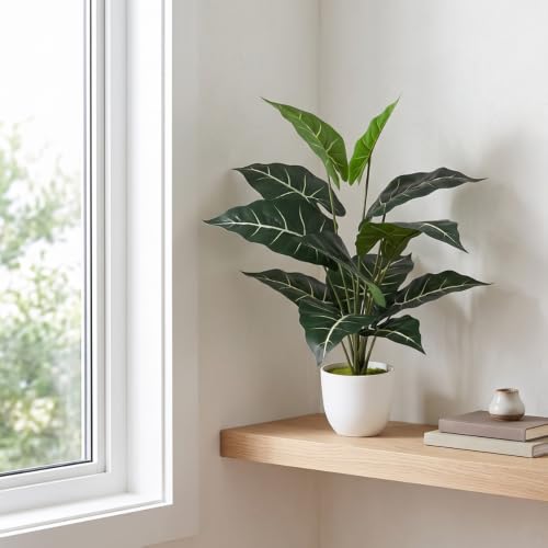 Image of Dekorly Fake Plants Artificial Floor Plants Large Tropical Palm Tree Tall Monstera in Pot for Indoor Outdoor Home. (Mask Plant | White Pot, Pack of 1)