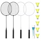 AboveGenius Badminton Rackets Set of 4 for Outdoor Backyard Games, Including 4 Rackets, 6 Nylon Badminton Shuttlecocks, Lightweight Badminton Racquets for Beginners