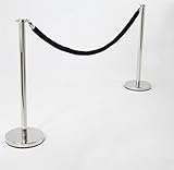 Flat-Top Chrome Stanchion Posts with 6.5' Black Velvet Rope (Set of 2 Posts)