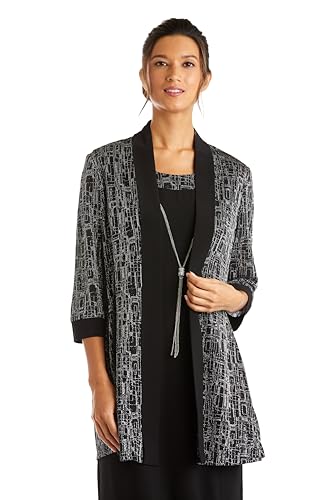 Elegant 2 PC Metallic Knit Classic Jacket Dress W/Detachable Necklace2