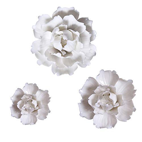 BINGNENG 3D Wall Art Ceramic Flower Pediments Sculpture Wall Decoration for Living Room