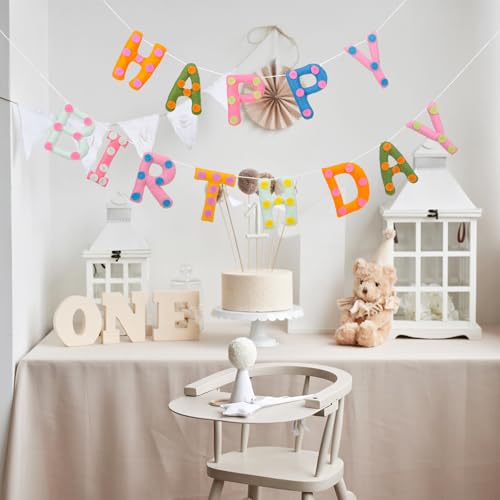 Image of Mindsoft Felt Happy Birthday Garland Rainbow Banner Reusable Happy Birthday Sign Party Supply for Party Decor(Colorful Color,Spot)