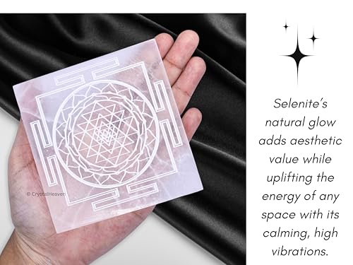 Image of Selenite Plate with Shree Yantra - Premium Selenite Charging Plate