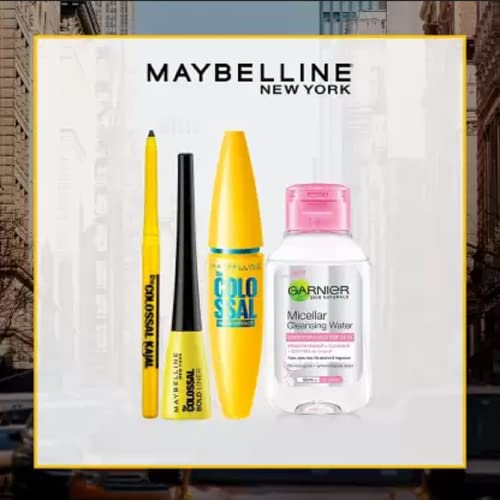 Image of MAYBELLINE NEW YORK Sara's Eye Makeup Favourites (Colossal Kajal, Colosal Bold Liner and Colossal Waterproof Mascara with Micellar 50ml Free) (Black, 144.3 g)