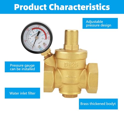 DN25 Water Pressure Regulator 1 inch Water Pressure Regulator Valve Brass Adjustable Water Pressure Reducing Regulator Reducer Meter