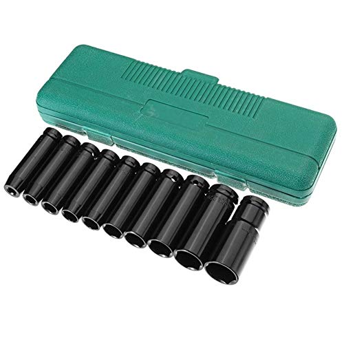Juego de 10 llaves de vaso de impacto profundo de 1/2 pulgadas, 10 – 24 mm, herramienta métrica de garaje para llave inglesa, juego de herramientas manuales