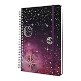siixu spiral notebook (Lila, 5.8 x 8.3), Spiralbindung Notizbuch mit Linierung für Beruf - Hardcover Journal mit elastischem Verschluss, Sternenhimmel Design für Frauen & Männer