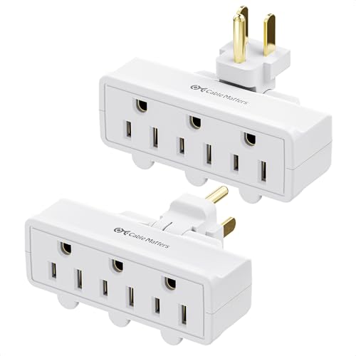 Cable Matters [UL Listed] 2-Pack 3-Outlet Grounded 180 Degree Swivel Wall Tap, 3 Plug Wall Adapter, Multi-Plug...