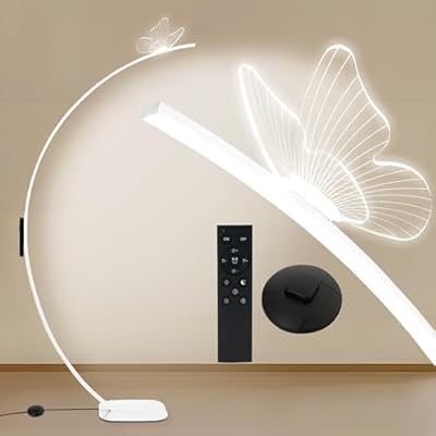 Modern Butterfly Arc Floor Lamp - Dimmable 2000 Lumens Arched Floor Lamp with Remote Control, 3 Color Modes & Foot Switch, Elegant Arc Floor Lamps for Living Room, Bedroom, Office Decor (White)