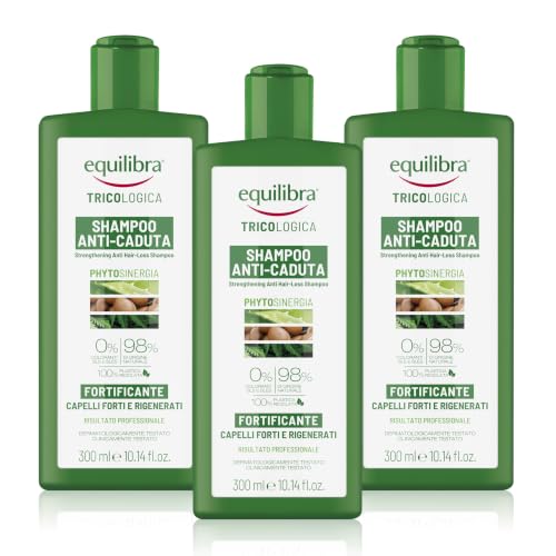 equilibra Capelli, Shampoo Anti-Caduta Fortificante, Deterge Delicatamente i Capelli Fragili, Evita Che Cadano o Si Spezzino, a Base di Aloe Vera, Olio di Argan, Cheratina Vegetale, 3 Pezzi da 300 ml