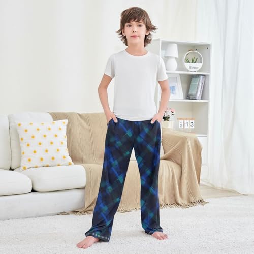 Boys' Pants Blue Black Plaid Long Bottoms Jogger Pants Elastic Waist Trousers with Pockets S-XL3