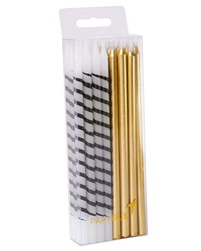 Image of Papyrus Birthday Candles, White and Black Stripe and Gold (24-Count)