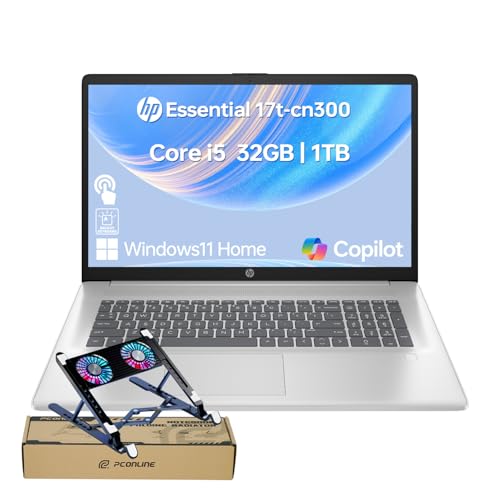 HP 17 Laptop AI PC, 17.3" Touch, Intel Core i5-1334U (10 Cores, up to 4.6GHz Max Turbo), 32GB RAM, 1TB SSD, Backlit KB, FP Reader, Wi-Fi 6, Windows 11 Home, Silver, Bundle with PCO Laptop Cooler