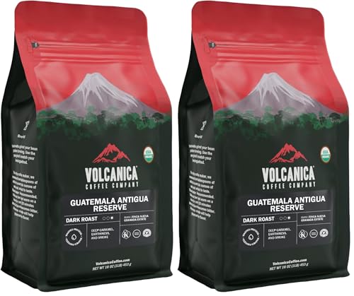 Image of VOLCANICA COFFEE COMPANY Guatemala Antigua Coffee, Reserve, Dark Roast, Whole Bean, Fresh Roasted, 16-ounce (Pack of 2)