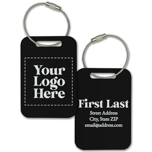 Personalized Logo Name Tag for Luggage (3 or 6 Count Pack) | Custom Tag for Suitcase | Acrylic Name Tag for Travel | Choose Your Font & Color | Backpack ID Label (Logo, Black)