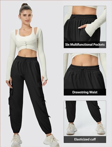 AB-Eleven Calça cargo feminina leve de secagem rápida com 6 bolsos cintura elástica e calça de camin