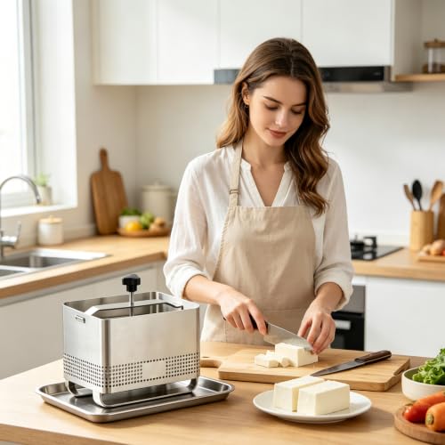 Foto von Tofupresse Edelstahl 304, Tofu Presse mit Abtropfschale & Käsetuch