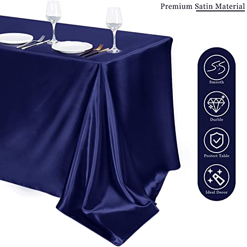Image of TURSTIN 4 Pack Navy Blue Satin Tablecloth 102 x 58 Inch Overlay Table Cover