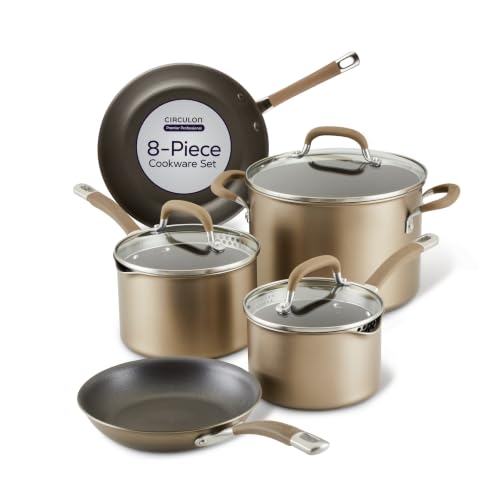 Circulon Premier Professional Hard Anodized Nonstick Cookware Induction Pots and Pans Set, 8 Piece - Bronze