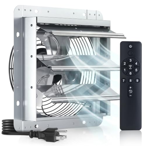 Image of Amico 10 inch Shutter Exhaust Fan with Remote, 9-Speed Energy Efficient & Quiet 13W DC Motor 1000 CFM Wall Mount Ventilation Fan for Garage,Greenhouse,Attic & Chicken Coop,Plug & Play,8-Hour Timer,FCC