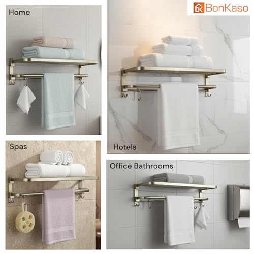 Image of BonKaso 24-Inch 304 Stainless Steel Rectangular Towel Rack | Wall-Mounted Rustproof Towel Holder Rod Bar for Bathroom Towels | Space-Saving Design with Antique Finish