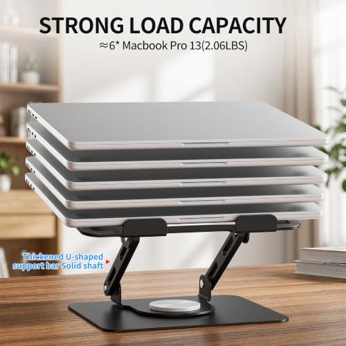 Image of SOUNDANCE Laptop Stand with 360 Rotating Base, Ergonomic Computer Riser for Desk, Adjutable Height Muti-Angle, Foldable Laptop Mount, Stable Metal Holder Support 10-15.6 inch Notebook PC, Black