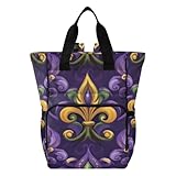 Jihqo Diaper Bag Backpack Mardi Gras Theme Fleur De Lis Travel Diaper Bags for Women, 10L Functional Baby Changing Bag with Insulted Pockets, Stroller Straps