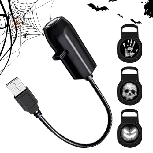 Luces de proyección de Halloween, 3 modos magnéticos de Halloween, proyector de luz de Halloween – USB LED con impresión de palma, lámpara fantasma giratoria de 360 grados para patio delantero y