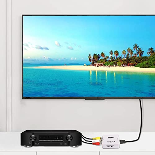XMSJSIY AV RCA to VGA Adapter Audio Video Converter,Composite AV to VGA +3.5mm TV Video Playing Adapter 1080p with USB Power Cable VCD DVD Projector TV Set Top Box