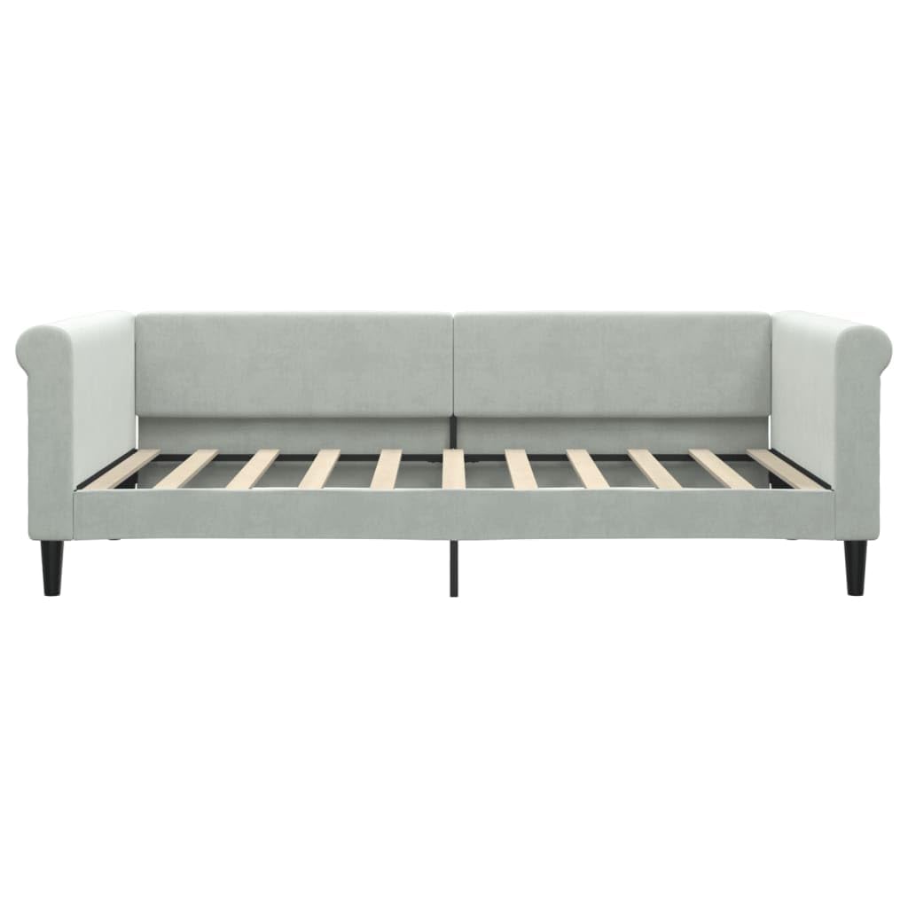 Lit de jour gris clair 100 x 190 cm en velours avec cadre en métal robuste et rembourrage pour salon, chambre à coucher, décoration moderne