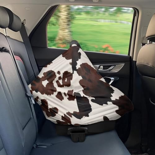 Image of Cow Print Car Seat Cover Baby Stuff Western Infant Carseat Covers Baby Girl Car Seat Canopy Boy Winter Multi Use Nursing Cover for Newborn Carseat Canopy Nursing Covers