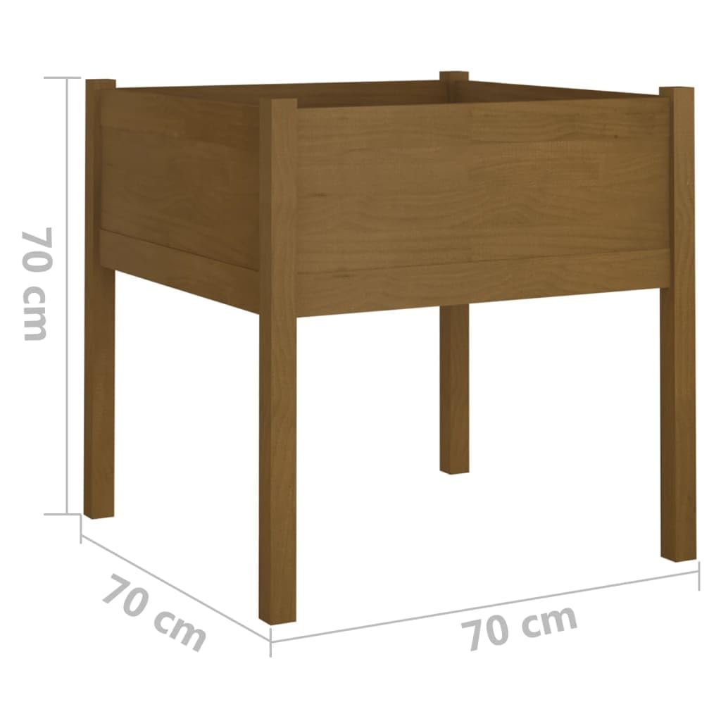 Macetero marrón miel para plantas exterior para jardín, terraza, 70 x 70 x 70 cm, madera maciza de pino