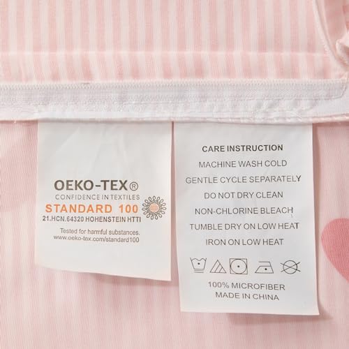 Lanqinglv Bettwäsche 135x200 Mädchen Rosa Herzen Gestreift Kinderbettwäsche – Ansicht 5