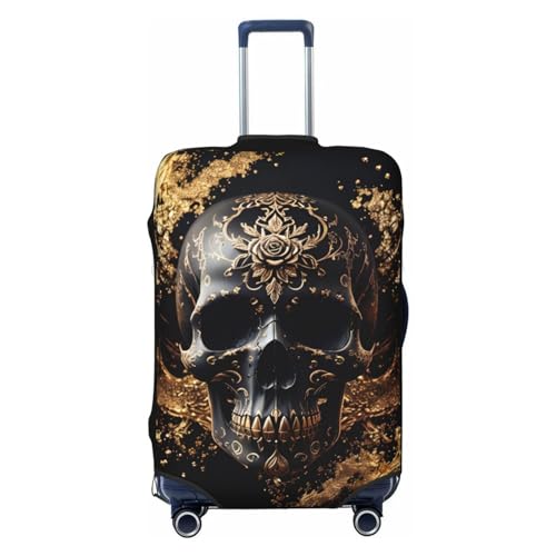 Gold Pattern Black Skull Luggage Cover Protector Anti-Scratch Washable Fits 18-32 Inch Luggage-Medium