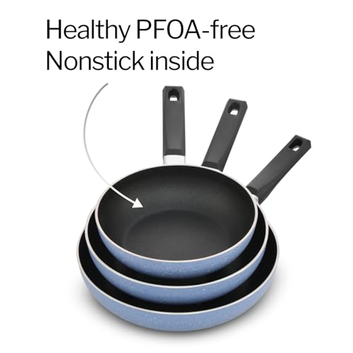 Image of Hawkins Quik Gift Set of 3 Nonstick Frying Pans | Induction & Gas Compatible | Rivet-Less Design for Easy Cooking & Cleaning | Grey (IQFS)