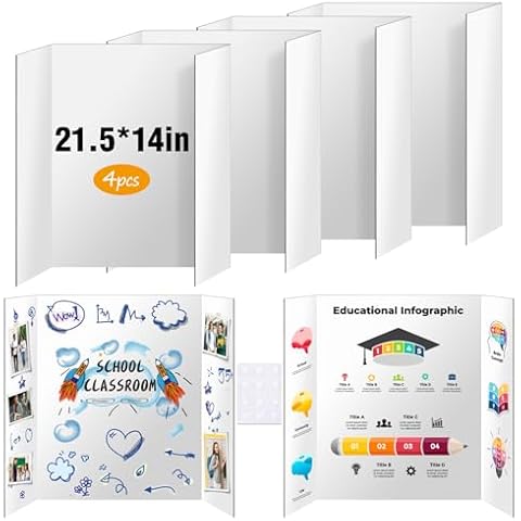 4 Pack Trifold Poster Board for Kids, IKAYAS 21.5 X 14 inch Double Sided White Poster Boards, Science Fair Display Boards Posterboard Foamboard for Mounting, Art,Display, Projects Classroom Supplies Cover