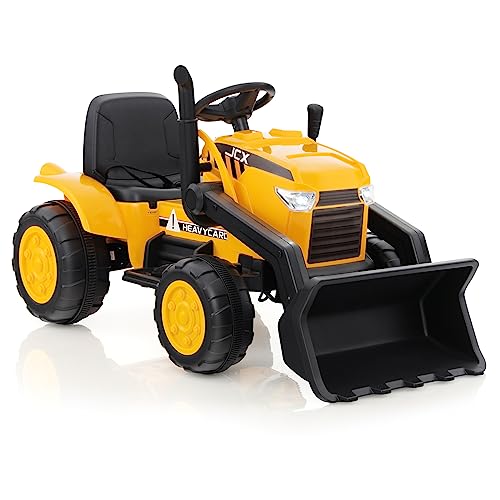 gymax retroescavatore a spinta per bambini, trattore elettrico con braccia flessibili, benna e telecomando, retroescavatore elettrico con musica e ruote antiscivolo, regalo per bambini da 3 a 8 anni
