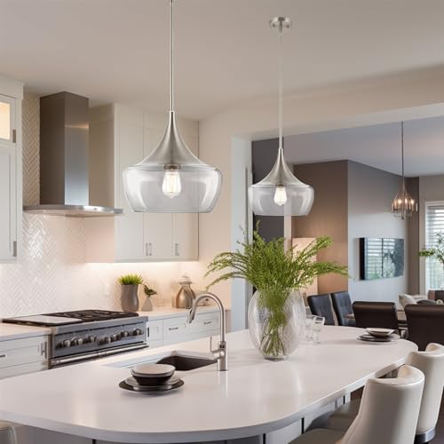 Kira Home Ava 13" Modern Industrial Schoolhouse Pendant Light with Clear Wine Glass Style Shade, Adjustable Hanging Height, Brushed Nickel Finish - Image 6