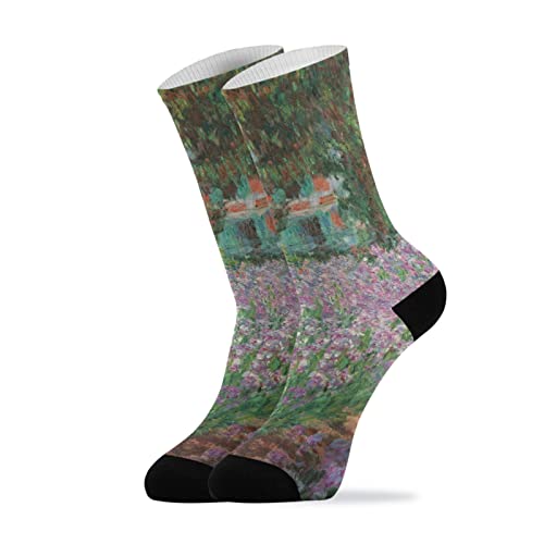 AHOMY Womens Socks Monet's Garden 1 Pairs Cozy Crew Socks for Women