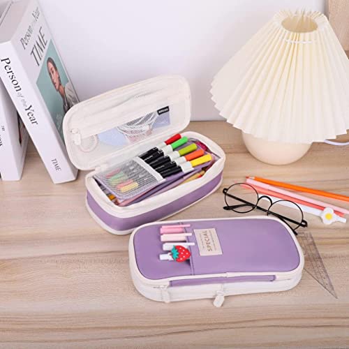 Image of PRANIJ Cute Aesthetic Large Capacity Expandable Pencil Case Pouch with Zipper Portable Office Stationery Desk Organizer for School Collage Boys Girls Adults Women Men (Rich Purple)