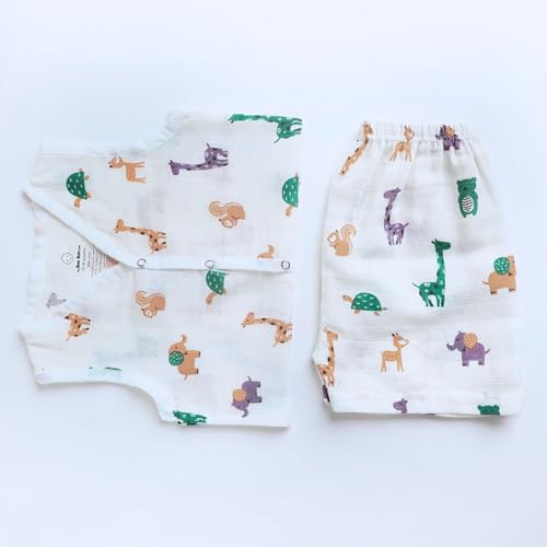 Image of The Boo Boo Club Muslin Jhabla and Short Set 100% GOTS Certified Organic Cotton | Sleeveless Button Vest | Summer Wear Set
