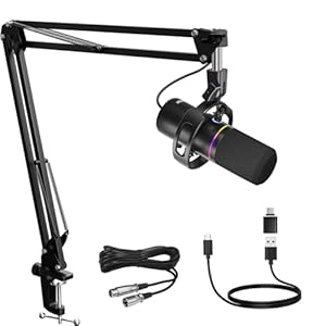 XLR/USB Dynamic Microphone Kit, PC Microphone for Streaming, Podcasting, Gaming, RGB, Mute and Noise Cancelling Function, Volume Control, Headphone Jack