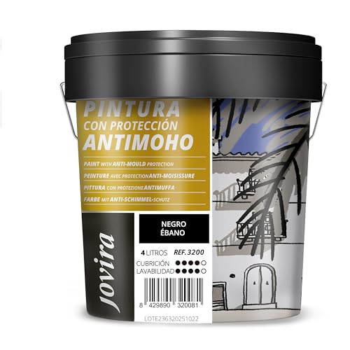 JOVIRA PINTURAS Pintura Antimoho, Evita el moho, resistente a la aparición de moho en paredes, aspecto mate. (4 Litros, Negro Ébano) -T