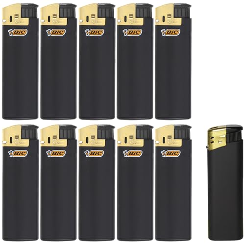 BIC Maxi J38 schwarz/Gold Piezo Zündung inkl. 1 Sepilo Soft Flame Feuerzeug wiederbefüllbar (10)